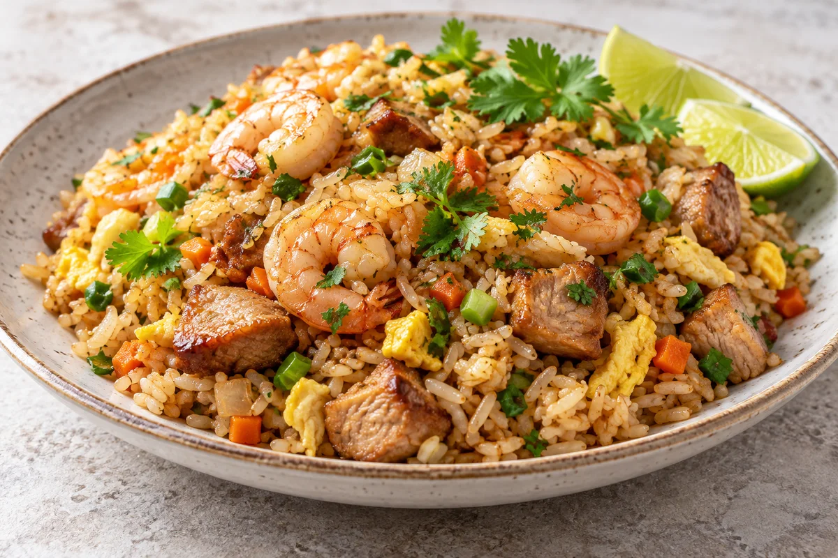 Imagen ilustrativa de un plato de arroz chaulafán ecuatoriano